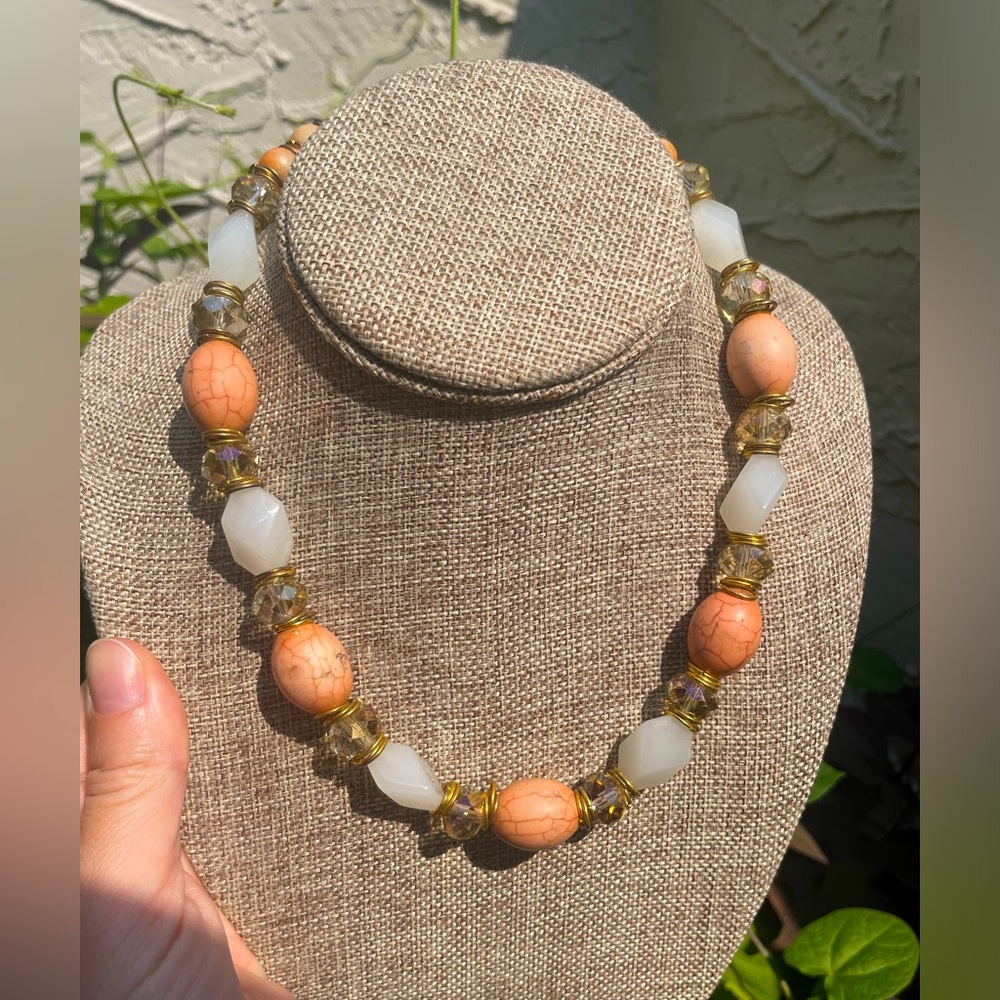 Stone and Glass Fashion Necklace Adjustable (20.5” longest)